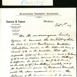 Cancellation of Contract for Lots 5, 6, 7 & 8, Newhaven Estate, Blacktown, 1919