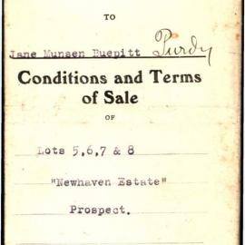 Conditions and Terms of Sale, Lots 5, 6, 7 and 8 Newhaven Estate, Prospect, 1917