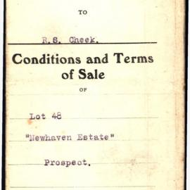 Conditions and Terms of Sale, Lot 48 Newhaven Estate, Prospect, 1917