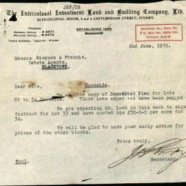 Doonside Land Sales, 1930