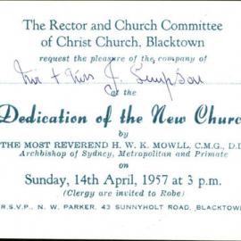 Dedication of Christ Church Anglican Church Blacktown, 1957