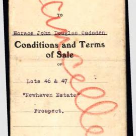 Conditions and Terms of Sale, Lots 46 and 47, Newhaven Estate, Prospect, 1917