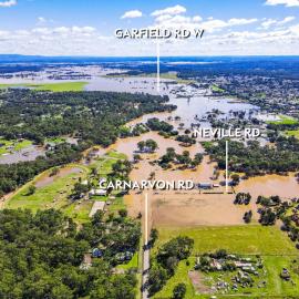 Aerial view of flooding at Riverstone, 2021