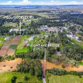 Aerial view of flooding at South Creek Shanes Park, 2021
