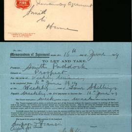 Memorandum of Agreement to let Smith's Paddock, Prospect, 1919