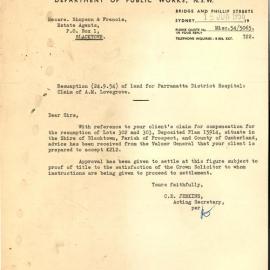 Resumption of Land for Hospital, Blacktown 1956