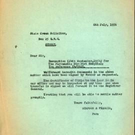 Letter from James Simpson to the State Crown Solicitor, 1956
