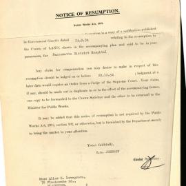 Notice of Resumption of Land, 1954