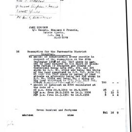Payment, Resumption of Land for Hospital, Blacktown 1956