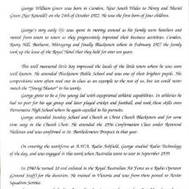 George William Green 1922-1995 Eulogy, Gordon Simpson