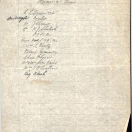 Handwritten Subscribers List - Memorial Trees Francis Park, 1936