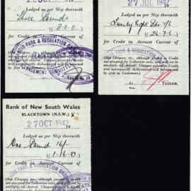 Francis Park & Recreation Ground Management Committee, Blacktown - Deposit Slips, 1942