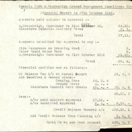 Francis Park & Recreation Ground Management Committee Blacktown, Sep 1942