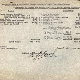 Francis Park & Recreation Ground Management Committee Blacktown, Statement of Income and Expenditure, 1937