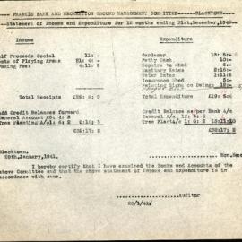 Francis Park & Recreation Ground Management Committee Blacktown, Statement of Income and Expenditure, 1940 (amended)