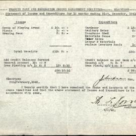 Francis Park & Recreation Ground Management Committee Blacktown, Statement of Income and Expenditure, 1941