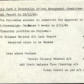 Francis Park & Recreation Ground Management Committee Blacktown, November 1940