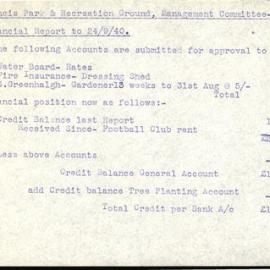 Francis Park & Recreation Ground Management Committee Blacktown, Sep 1940