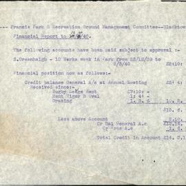 Francis Park & Recreation Ground Management Committee Blacktown, April 1940