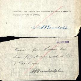 Payment receipts, Samuel James Greenhalgh, 1941