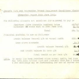 Francis Park & Recreation Ground Management Committee Blacktown, Jun 1941