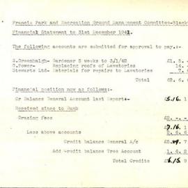 Francis Park & Recreation Ground Management Committee Blacktown, Dec 1941