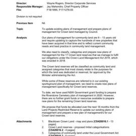 Plans of management for Council community land including Crown land managed by Council