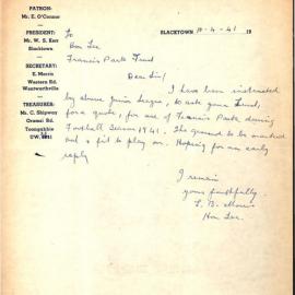 Letter from E B Morris to James Simpson, 1941