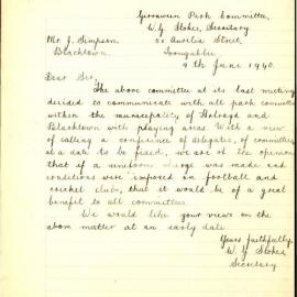 Letter from W G Stokes to James Simpson, June 1940