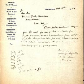 Letter from Western Districts Junior Rugby League, 1942