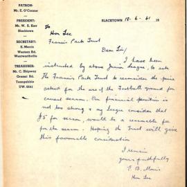 Letter from Western Districts Junior Rugby League, June 1941