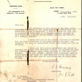 Letter from Metropolitan Water Sewerage and Drainage Board, 1936