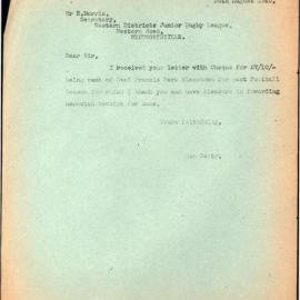 Letter from James Simpson to E Morris, 1940