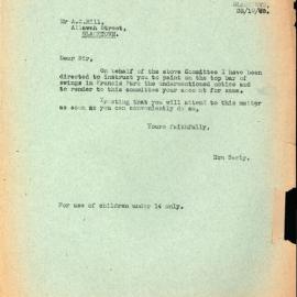 Painting of Sign on Swings, Francis Park, 1940