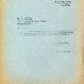 Letter from James Simpson to E Morris,m 1942