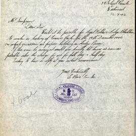 Letter from Loyal Kildare Lodge to James Simpson, 1942