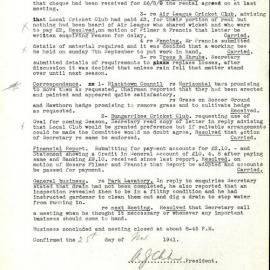 Minutes of the Francis Park & Recreation Ground Management Committee Blacktown, August 1941