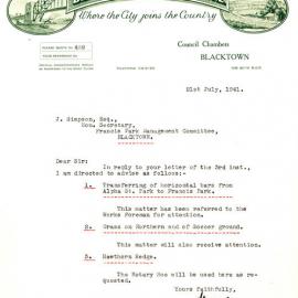 Letter from George Nixon Stewart to James Simpson, 21 July 1941