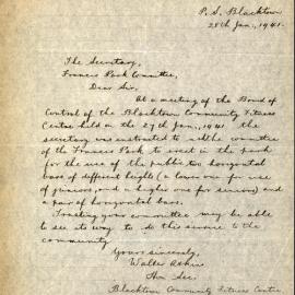 Letter from Walter Atkins to Secretary Francis Park Committee, 28 January 1941