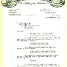 Letter from George Nixon Stewart to James Simpson, 17 February 1941