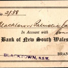 Blacktown Shire Patriotic  Carnival Committee Bank Account, 1943-44
