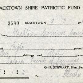 Blacktown Shire Patriotic Fund Receipt, 1944 