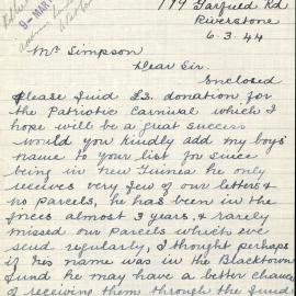 Letter from Frank Mason to James Simpson, 1944