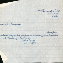 Letter from Sydney George Pye to James Simpson, 1944