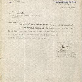 Letter from Squadron Leader Oswald Doutch to James Simpson, 1944