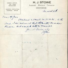 Letter from H J Stowe, 1944