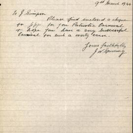 Letter from J W Sperring to James Simpson, 1944