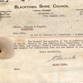 Subdivision Lot 20, Station Street Schofields, 1951