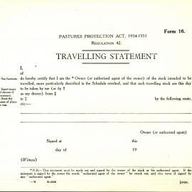 Travelling Statement, Pastures Protection Board, 1934-1951