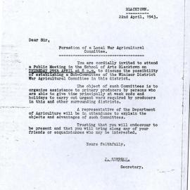 Formation of a Local War Agricultural Committee, 1943
